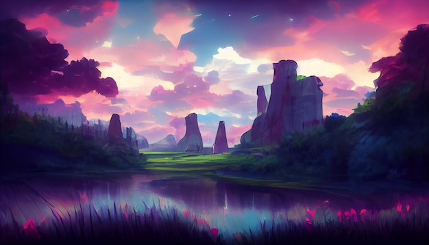 Anime art style nature environment background image