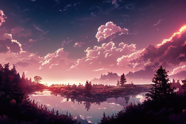 Anime Art Style Nature Environment Concept Art Illustration Background Image