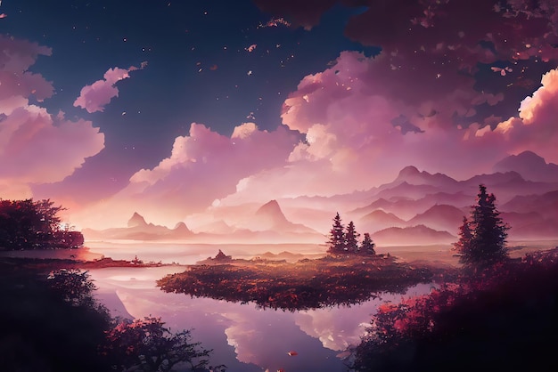 Anime Art Style Nature Environment Concept Art Illustration Background Image