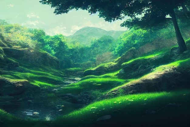 Anime art style nature environment concept art illustration\
background image