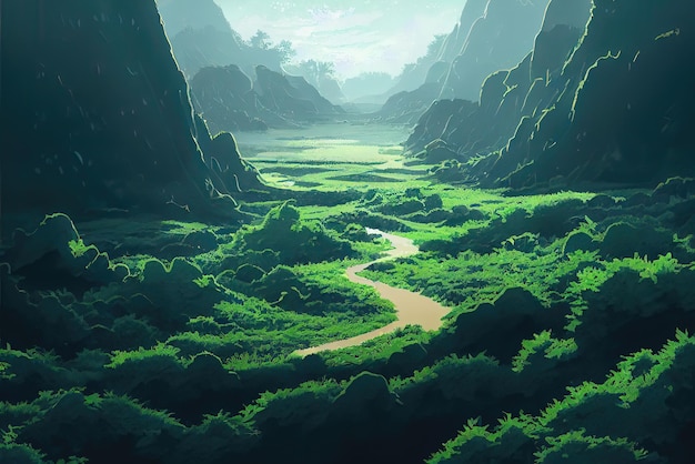 Anime art style nature environment concept art illustration\
background image