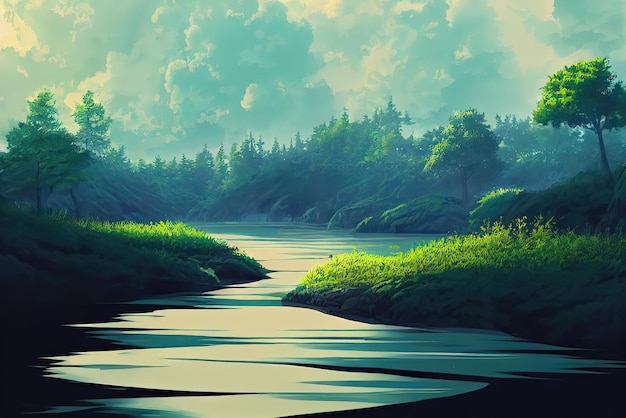 Anime Art Style Natuur Milieu Concept Kunst Illustratie Achtergrondafbeelding
