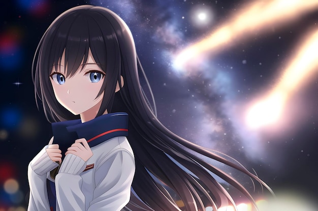 Anime astronaut woman space background