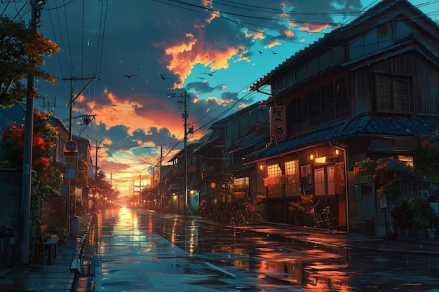 anime background afternoon scene city