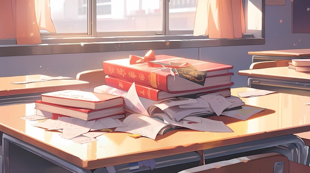 Premium AI Image  Anime background of a classroom with desks and