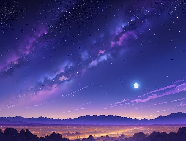 Anime background scene of the sky and a city at night