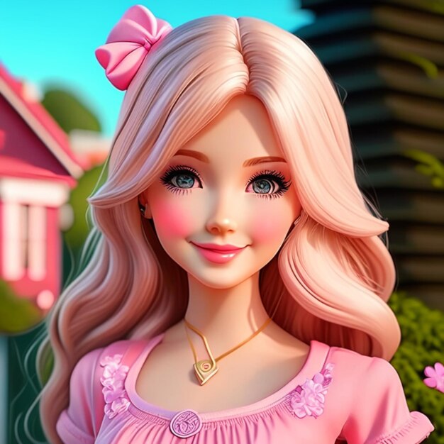 Anime Barbie doll in Trendy Outfit standing in front of his house