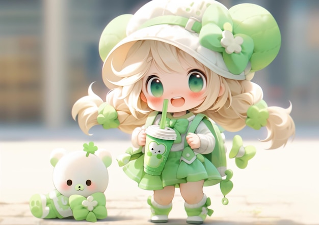 anime beeldje van een meisje met een groene outfit en een groene hoed generatieve ai