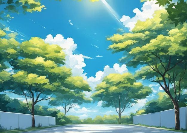 Photo anime blue sky with white cloud background