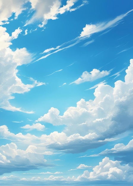 Anime blue sky with white cloud background