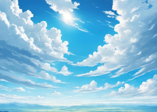 Anime blue sky with white cloud background