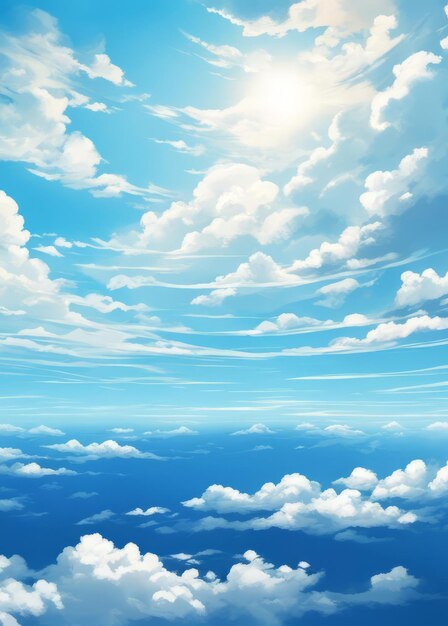 Anime blue sky with white cloud background