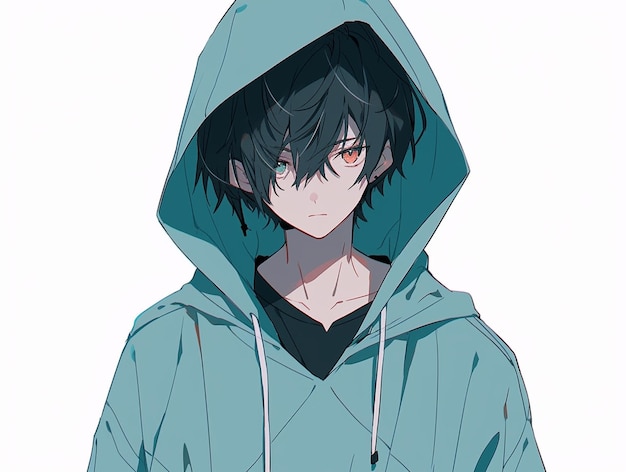 Premium AI Image  Anime boy with a hoodie and a blue background