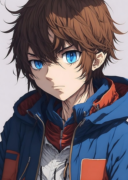 OpenDream - anime profile picutre of a boy with brown hair blue