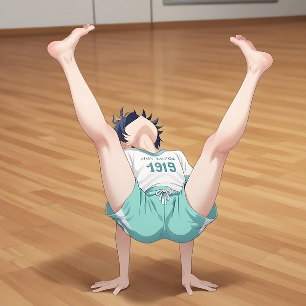 Photo anime boy gymnastics stretching