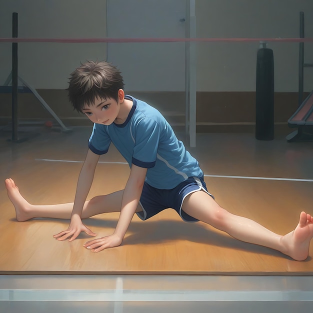 Anime boy gymnastics stretching