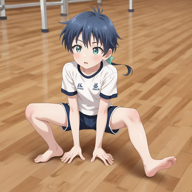 Foto anime ragazzo ginnastica di allungamento