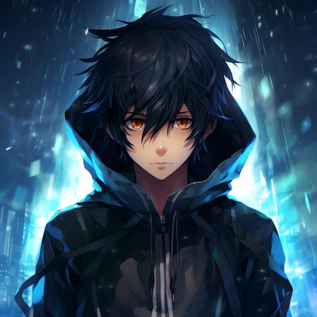 anime boy in a hoodie standing in the rain generative ai