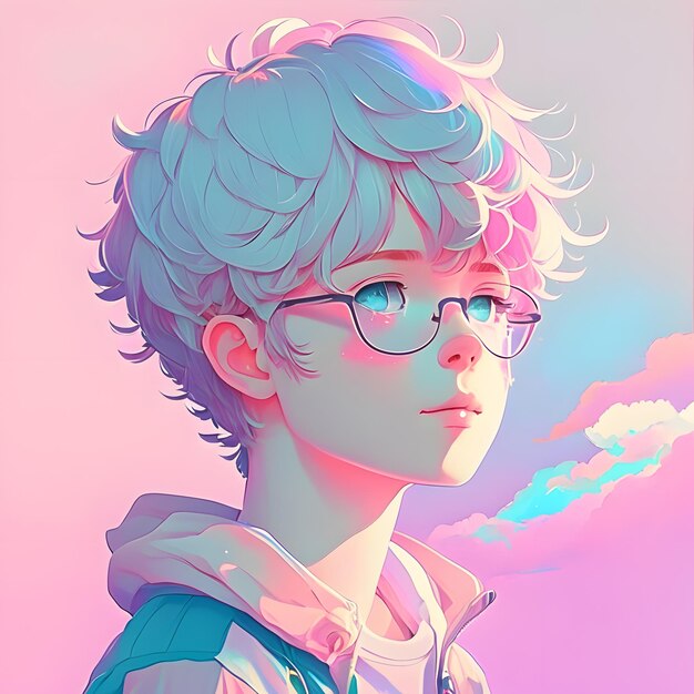 anime boy lofi illustration pastel color