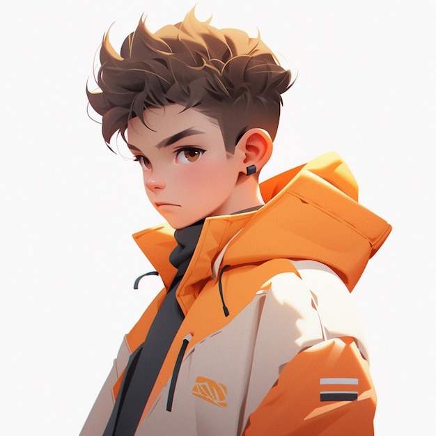 anime boy in orange jacket and tie looking at camera generative ai