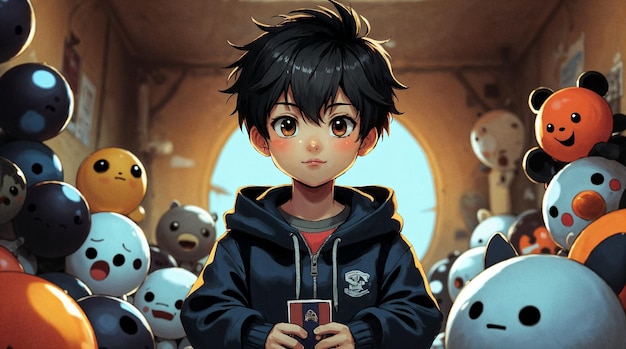 Anime Boy in a Room Full of Toys