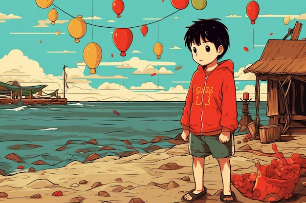 Premium AI Image  Artistic image of Boy anime on the beach