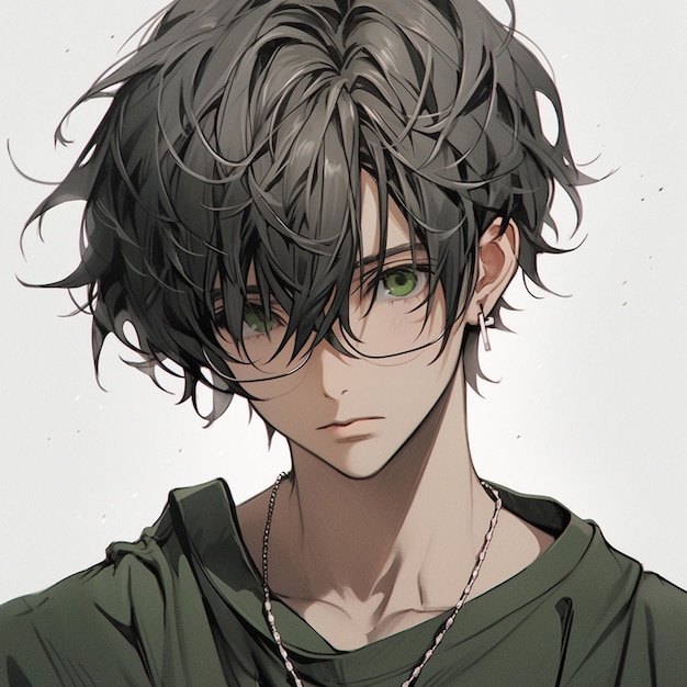 anime boy with black hair and glasses staring at the camera generative ai