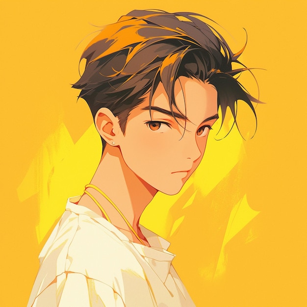 Anime boy with black hair and yellow eyes looking at the camera generative ai