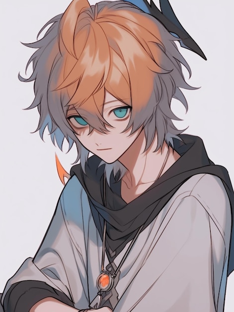 Anime boy with blue eyes and a cat ears generative ai