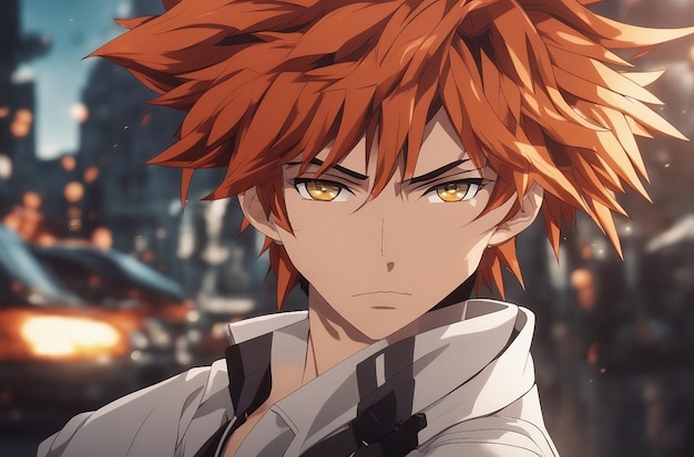 Photo an anime boy with fiery wild hair and a fierce determined expression