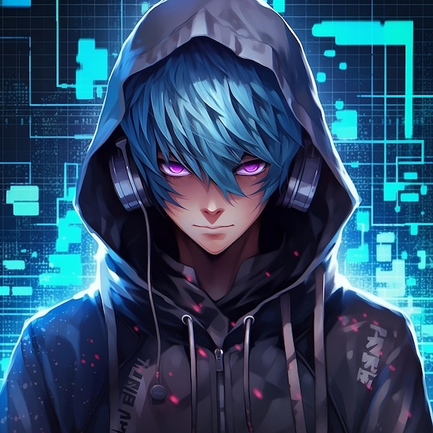 Premium Ai Image | Anime Boy With A Hoodie And A Blue Background