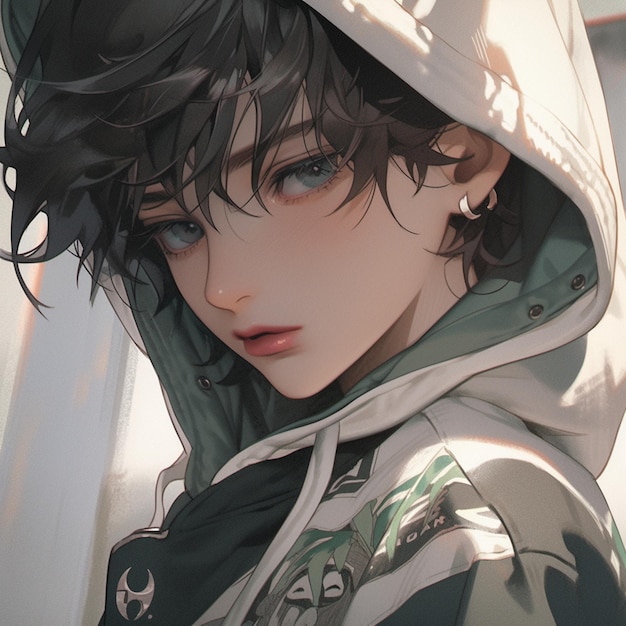 anime boy with a hoodie and a hoodie on generative ai