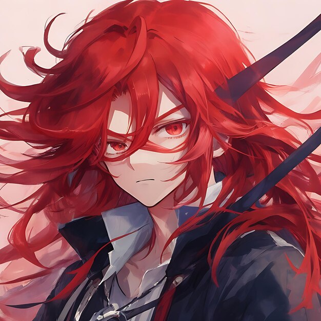 An anime boy with long flowing red hair and a determined look Ai Generated