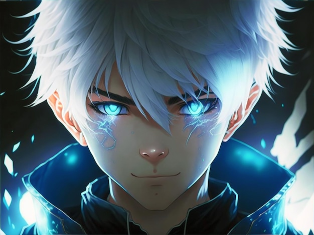 Boy with Blue Glowing Eyes Anime Wallpaper - Anime Wallpaper 4k