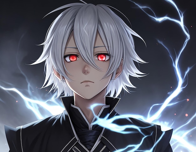 Premium AI Image  An anime boy with silver hair and mysterious glowing eyes