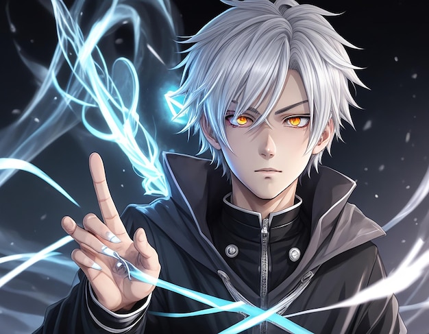 anime demon guy white hair