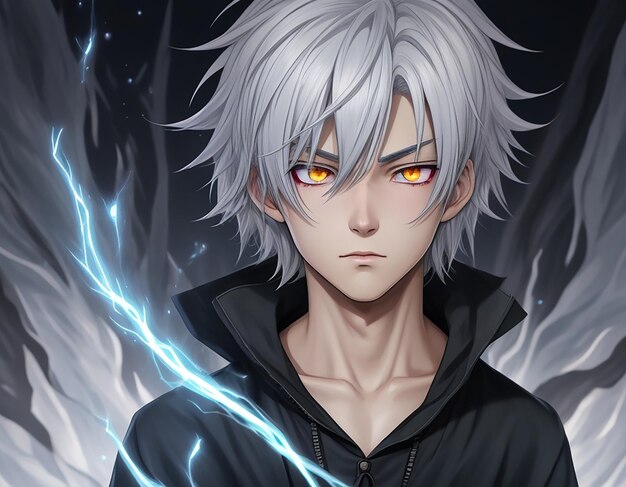 Premium AI Image | a confident and charismatic anime boy with spiky blue  hair