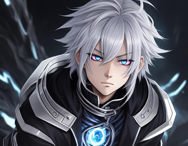 Premium AI Image  An anime boy with silver hair and mysterious