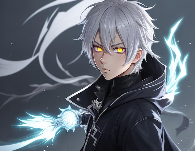 Premium AI Image  An anime boy with silver hair and mysterious glowing eyes