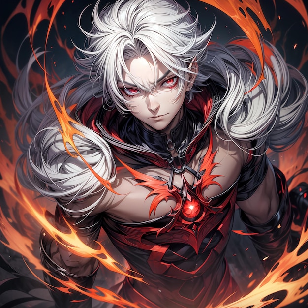 anime demon guy white hair