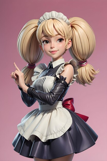 Anime cartoon kawaii beautiful girl in a maid dress character wallpaper illustration background