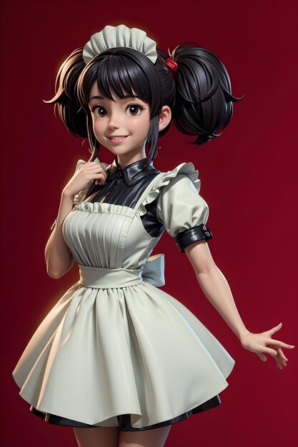 Anime cartoon kawaii beautiful girl in a maid dress character wallpaper illustration background