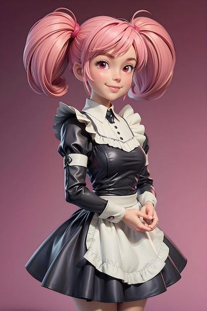 Anime cartoon kawaii mooi meisje in een meid jurk karakter wallpaper afbeelding achtergrond