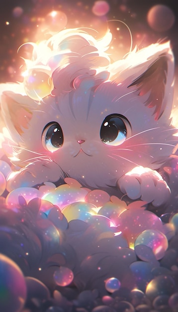 Cute anime cat wallpaper. AI Stock Illustration | Adobe Stock