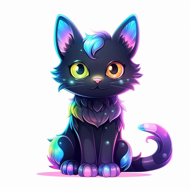 anime cat with glowing eyes and tail sitting on the ground generative ai