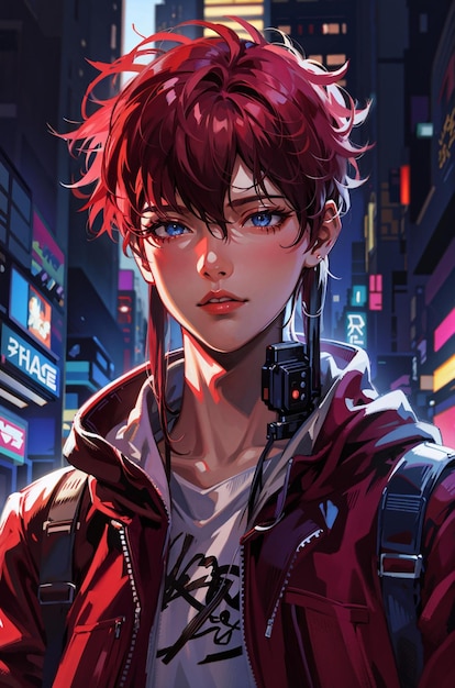 Premium AI Image  a portrait of a boy with an anime character that has an  expression of concentration.