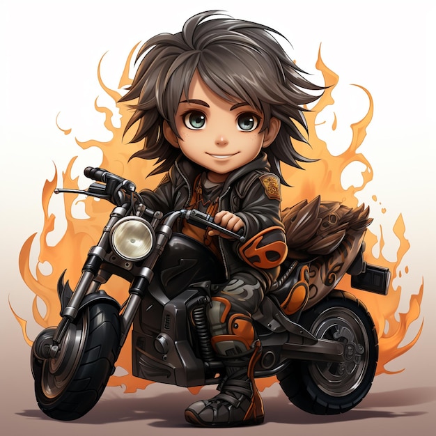 anime character of a boy riding a motorcycle with a cat on the back generative ai