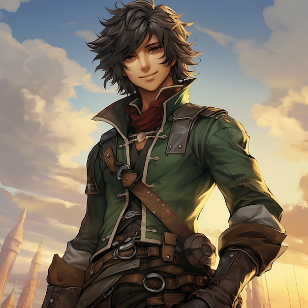 Anime character charismatic and charming rogue with a roguish grin