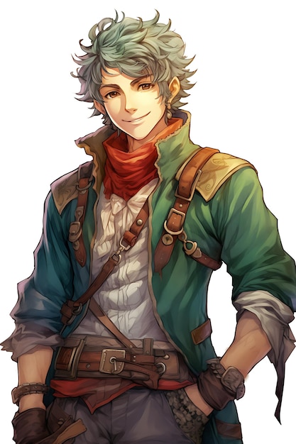 Anime character charismatic and charming rogue with a roguish grin