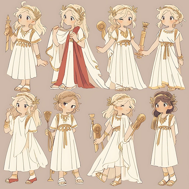 Photo anime character design female ancient greek wedding fashion draped chiton tall whit concept art